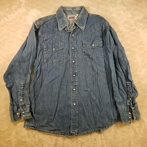 Big Mac Pearl Snap Denim Shirt Cowboy Work Wear VTG USA Made 70s 80s Sz Lg
